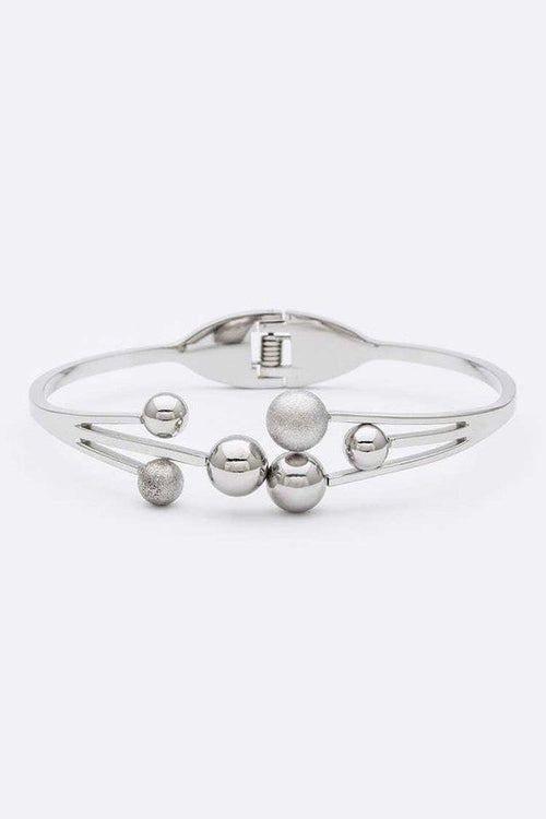 Stainless Steel Hinge Bangle Gold Tone Bead Accent