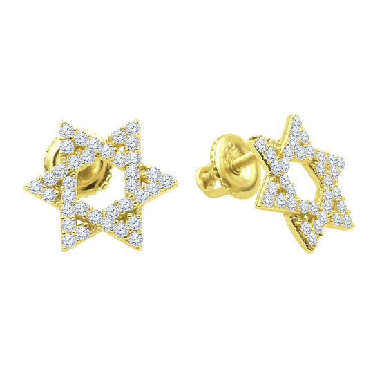 Sterling Silver CZ Paved Star Screw Back Gold Tone Earrings