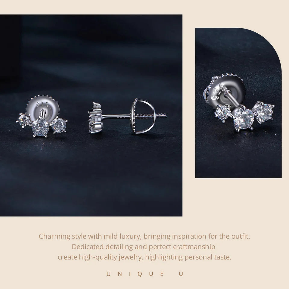 Sterling Silver S925 Moissanite Star Stud Earrings Screw Back Engagement Gift