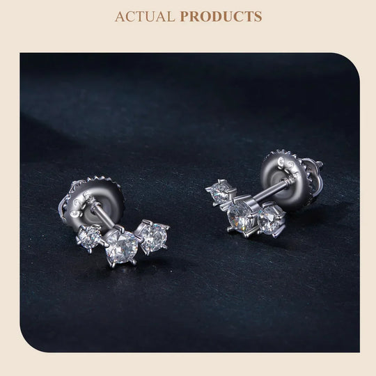 Sterling Silver S925 Moissanite Star Stud Earrings Screw Back Engagement Gift
