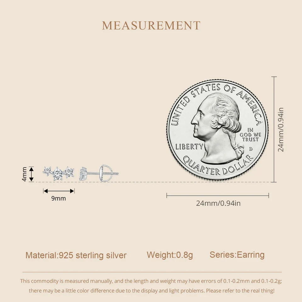 Sterling Silver S925 Moissanite Star Stud Earrings Screw Back Engagement Gift