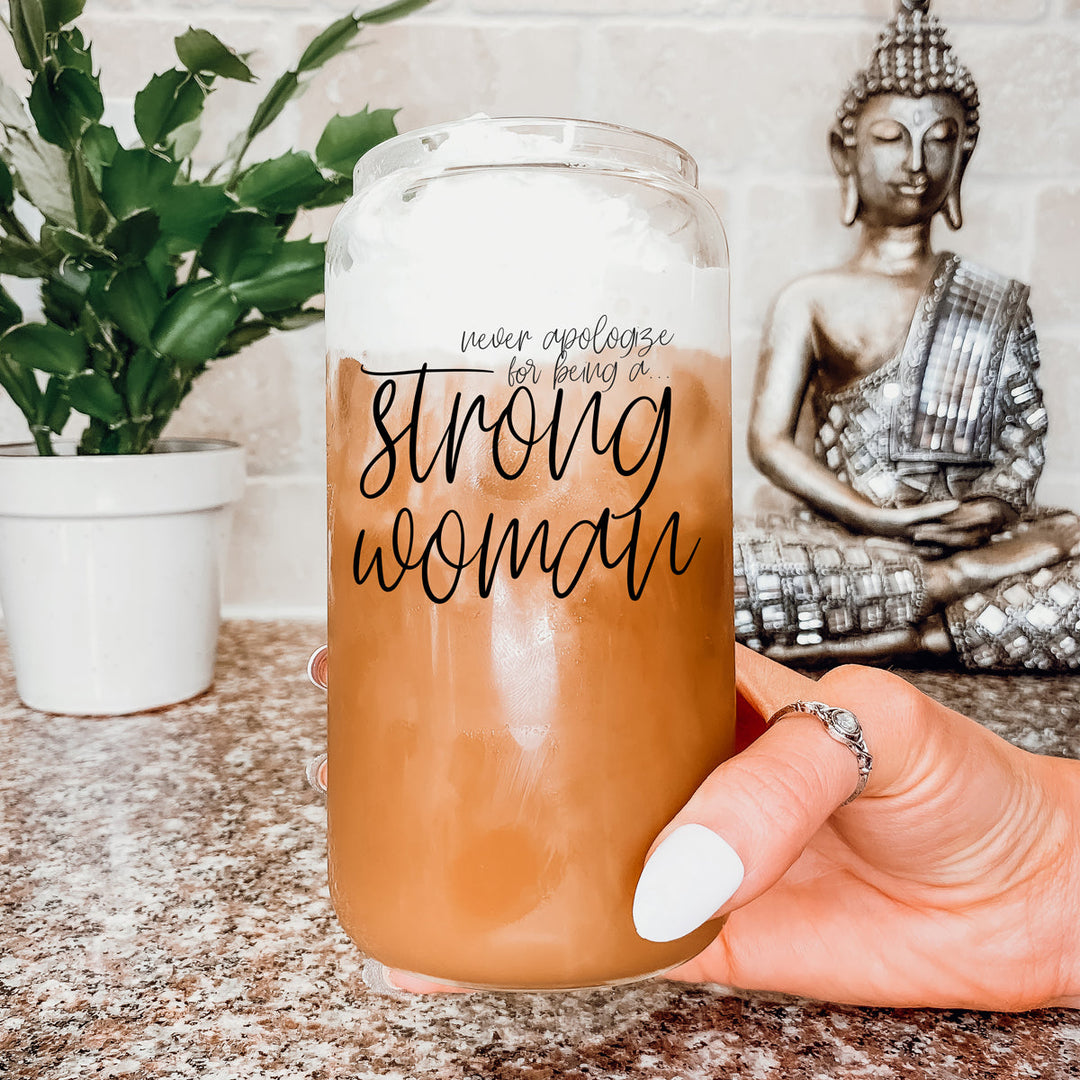 Strong Woman 17oz Glass Tumbler With Bamboo Lid And Stainless Straws - Gift
