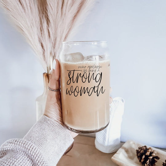 Strong Woman 17oz Glass Tumbler With Bamboo Lid And Stainless Straws - Gift