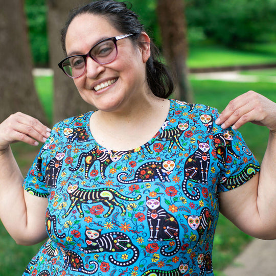 Adult "Los Gatos Fantasmas" Calavera Cats Super Twirler Dress with Pockets