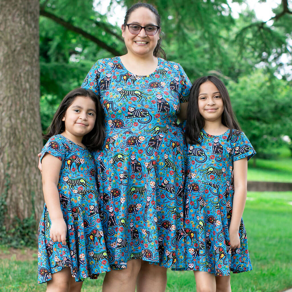 Adult "Los Gatos Fantasmas" Calavera Cats Super Twirler Dress with Pockets