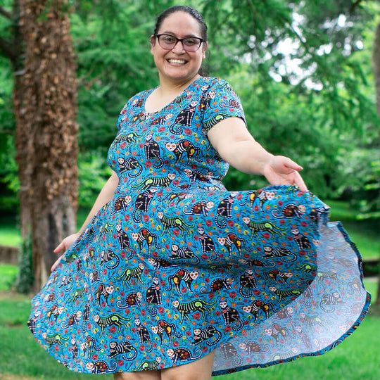 Adult "Los Gatos Fantasmas" Calavera Cats Super Twirler Dress with Pockets