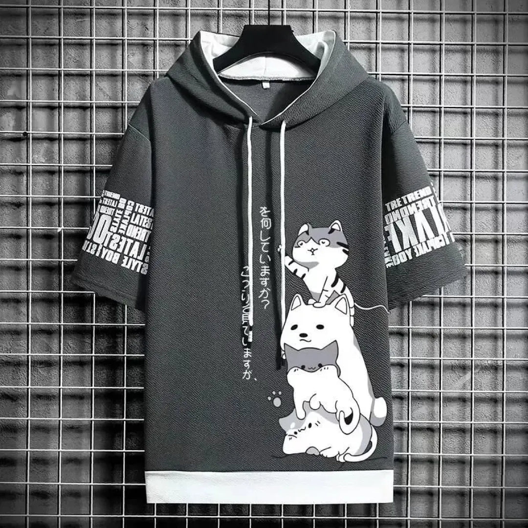 Men's Summer Cartoon Hoodie - Harajuku Short Sleeve
