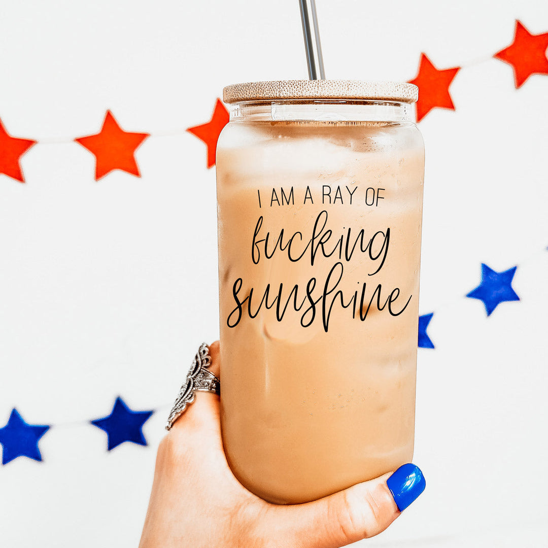 17oz Glass Tumbler With Bamboo Lid, 2 Stainless Straws and Cleaner, Sassy