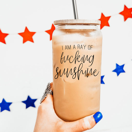 17oz Glass Tumbler With Bamboo Lid, 2 Stainless Straws and Cleaner, Sassy