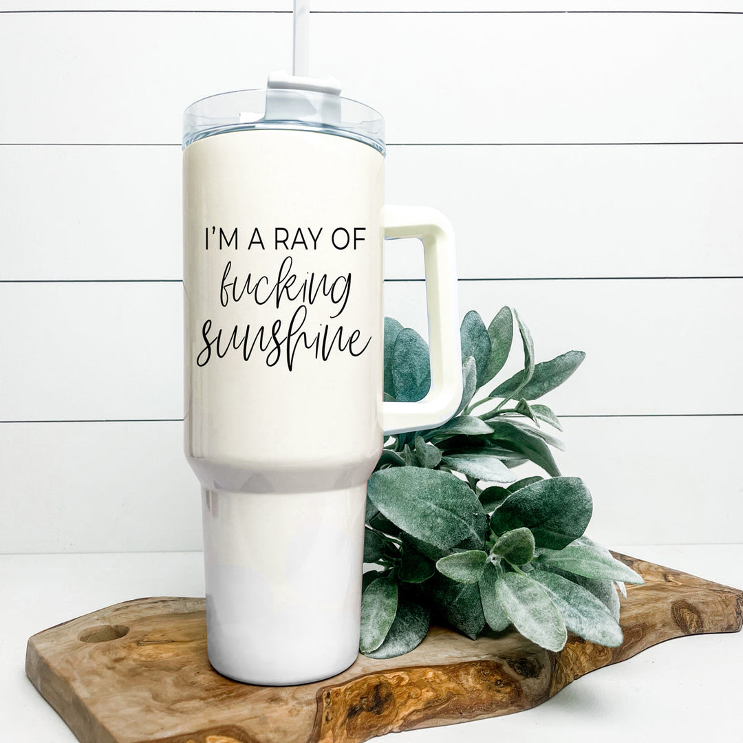 Ray Of Sunshine 40oz Insulated Travel Mug With Handle Lid And Straw