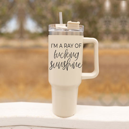 Ray Of Sunshine 40oz Insulated Travel Mug With Handle Lid And Straw