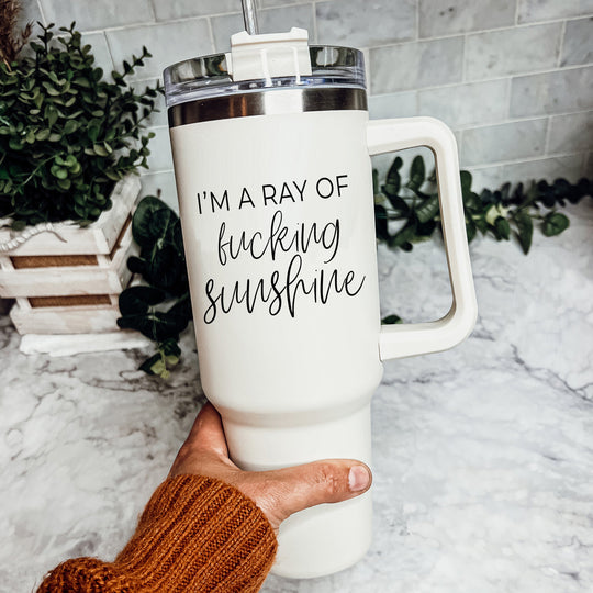 Ray Of Sunshine 40oz Insulated Travel Mug With Handle Lid And Straw