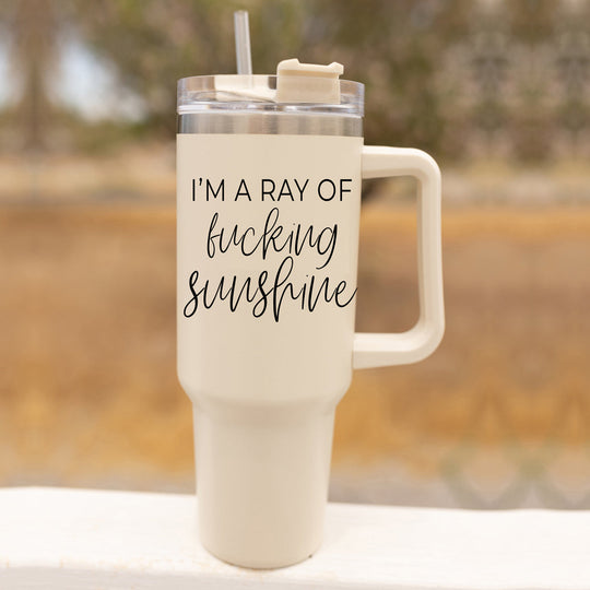 Ray Of Sunshine 40oz Insulated Travel Mug With Handle Lid And Straw