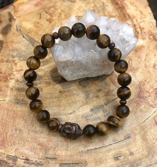 Tiger Eye Buddha Gemstone Stretch Bracelet For Men Beads