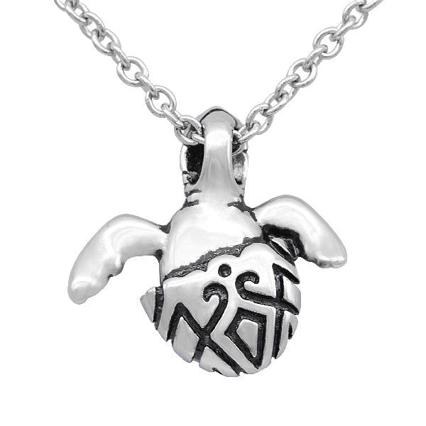 Tribal Turtle Necklace Sterling Silver Engraved Pendant