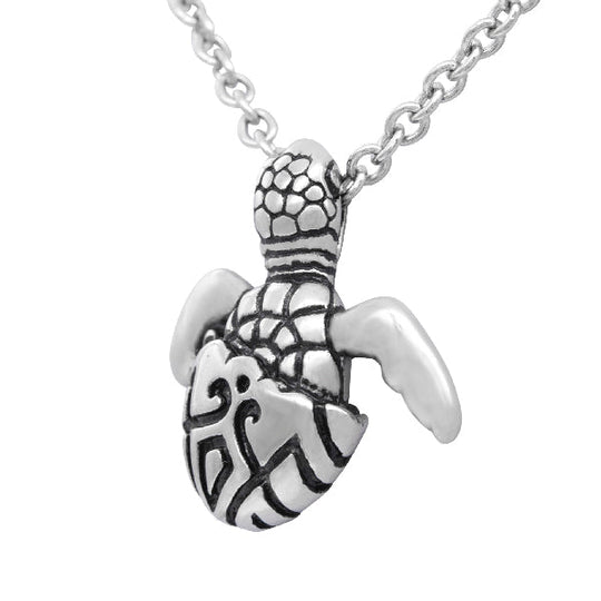 Tribal Turtle Necklace Sterling Silver Engraved Pendant