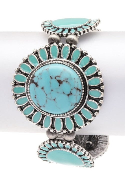 Turquoise Stone Western Boho Stretch Bracelet Multicolor