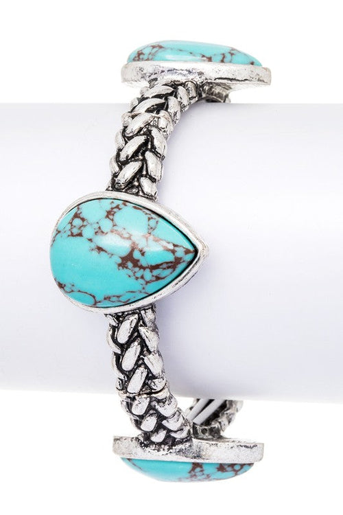 White Howlite Teardrop Stretch Bracelet Boho Chic Style