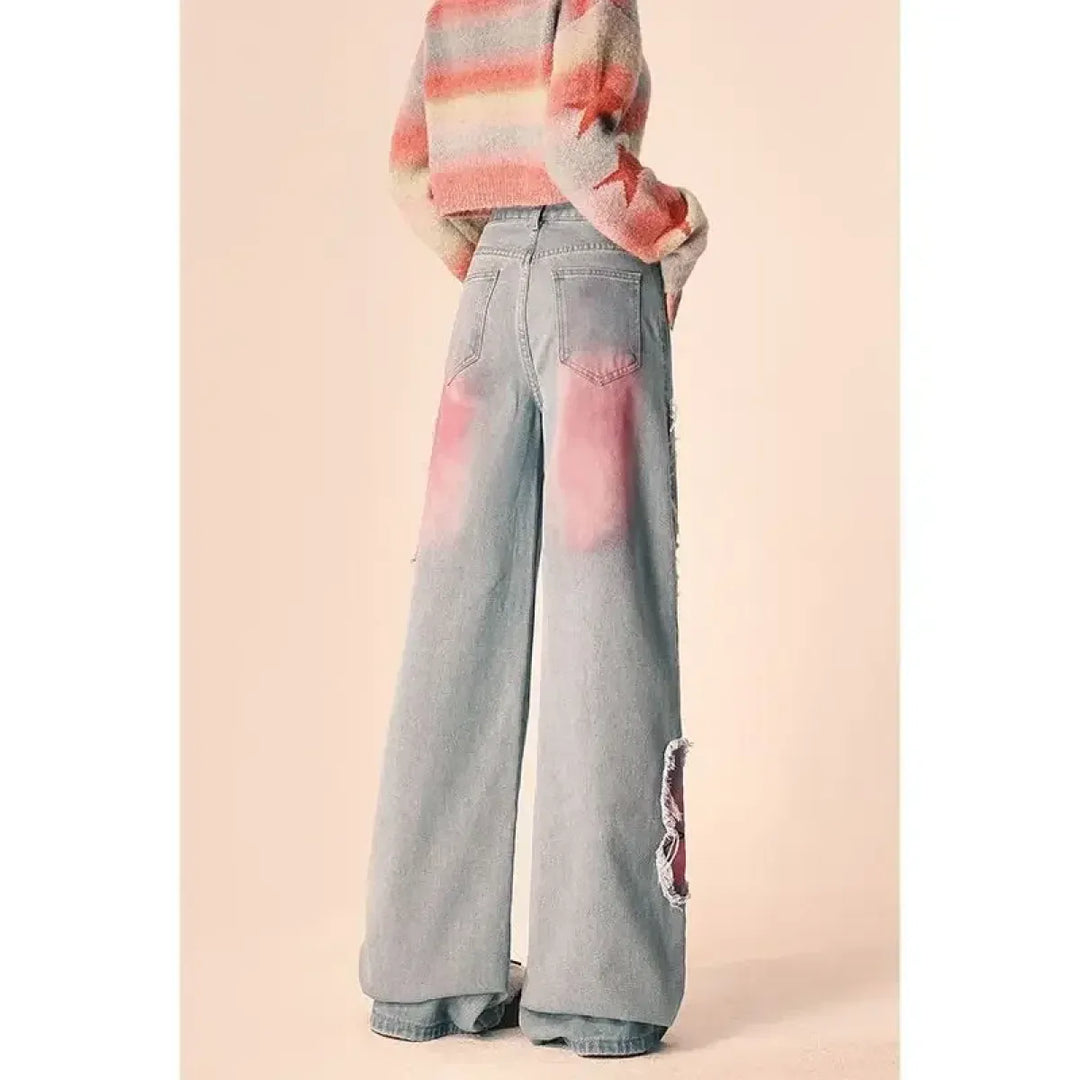 Butterfly Print Wide-Leg Jeans – Vintage Y2K Aesthetic
