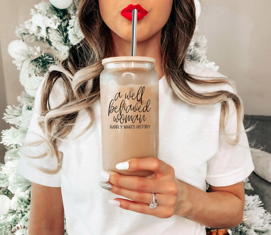 Well Behaved 17oz Glass Tumbler With Bamboo Lid, Stainless Straws and Cleaner