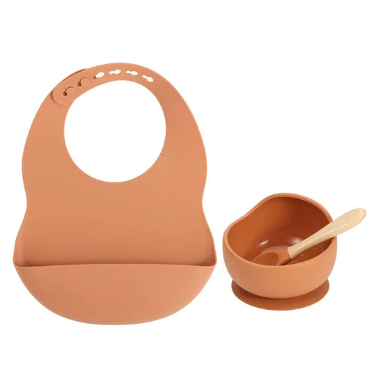 Colorful Silicone Feeding Set for Babies: Bib, Bowl, and Spoon