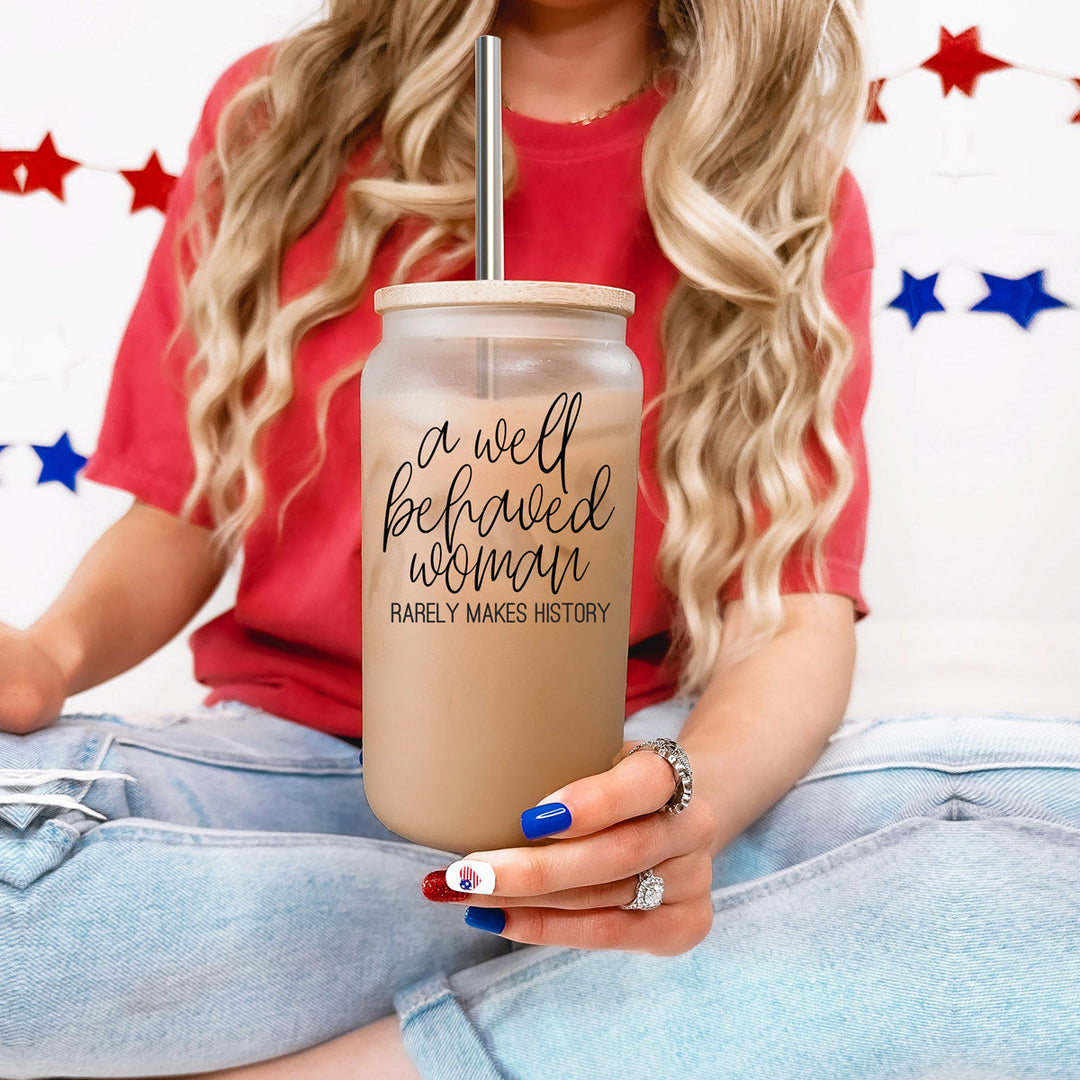 Well Behaved 17oz Glass Tumbler With Bamboo Lid, Stainless Straws and Cleaner