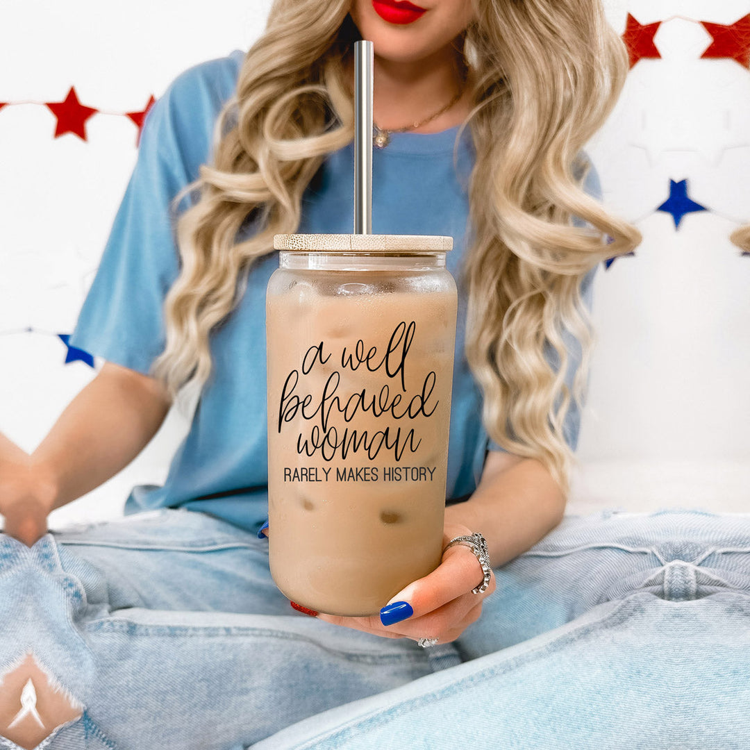 Well Behaved 17oz Glass Tumbler With Bamboo Lid, Stainless Straws and Cleaner