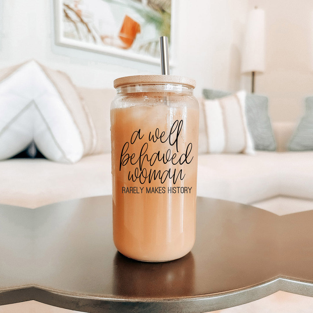 Well Behaved 17oz Glass Tumbler With Bamboo Lid, Stainless Straws and Cleaner