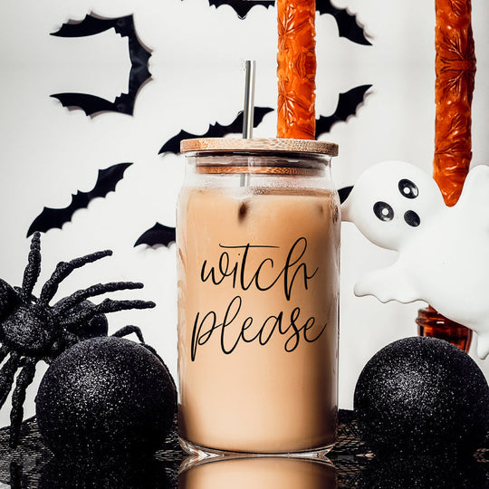 Witch Please 17oz Glass Tumbler With Bamboo Lid Stainless Straws And Cleaner