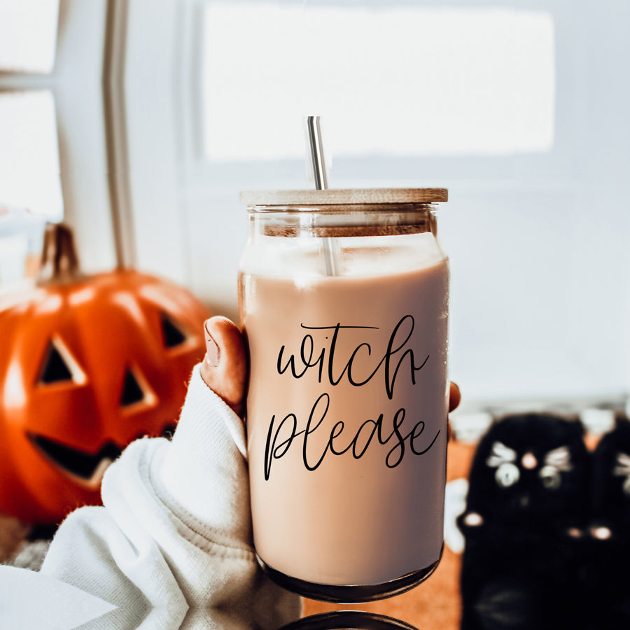 Witch Please 17oz Glass Tumbler With Bamboo Lid Stainless Straws And Cleaner