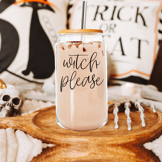 Witch Please 17oz Glass Tumbler With Bamboo Lid Stainless Straws And Cleaner