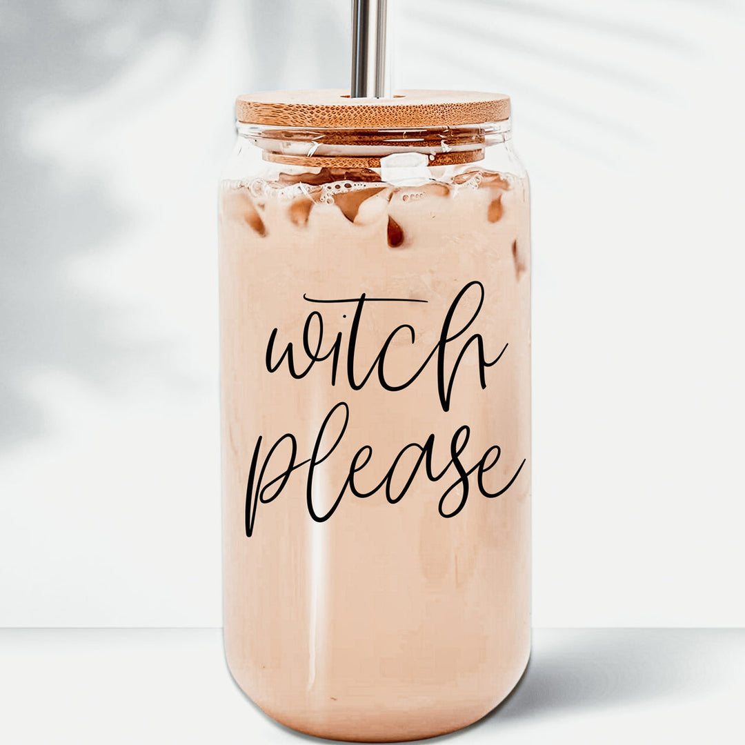 Witch Please 17oz Glass Tumbler With Bamboo Lid Stainless Straws And Cleaner