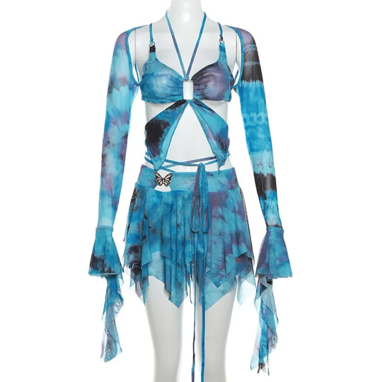 Tie-Dye Fairy Set – Butterfly Crop Top & Wrap Mini Skirt