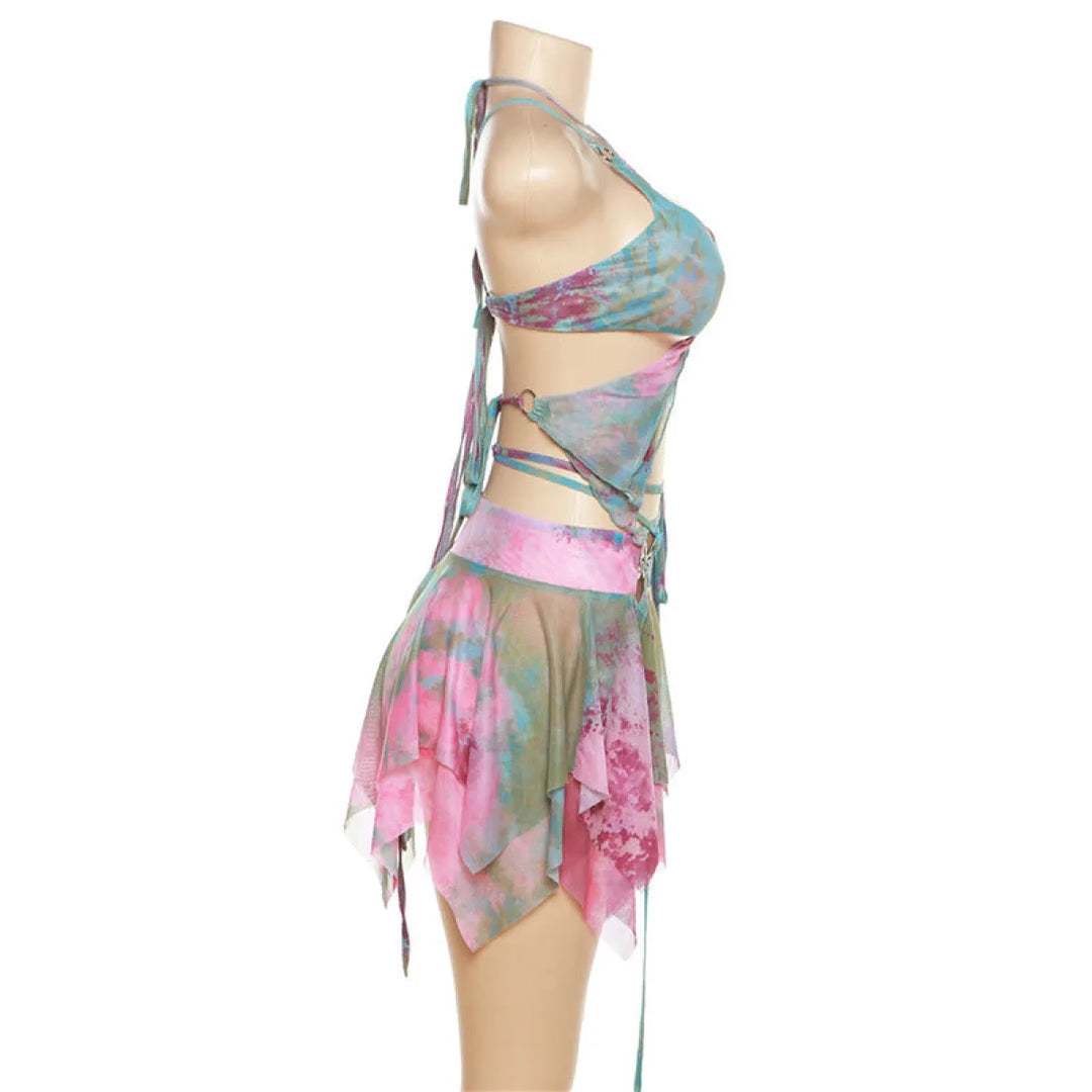 Tie-Dye Fairy Set – Butterfly Crop Top & Wrap Mini Skirt