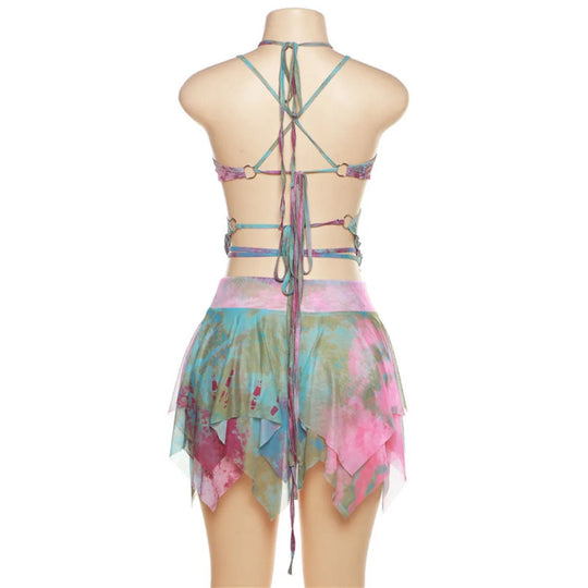 Tie-Dye Fairy Set – Butterfly Crop Top & Wrap Mini Skirt